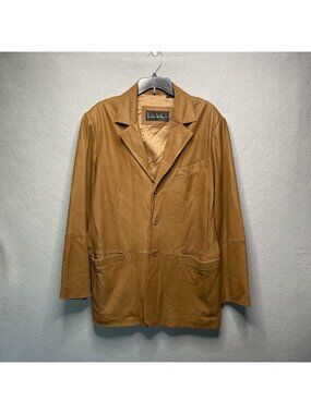Nicole Miller Tan Leather Blazer Jacket Women's M Lined Button-Up Classic